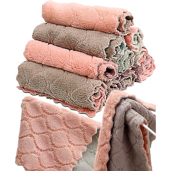 12 Pack Kitchen Towels Quick Dry Washcloths, Coral Velvet Dishtowels Multipurpose Reusable Dish Cloths, Soft Tea Towels Absorbent Cleaning Cloths Double-Sided