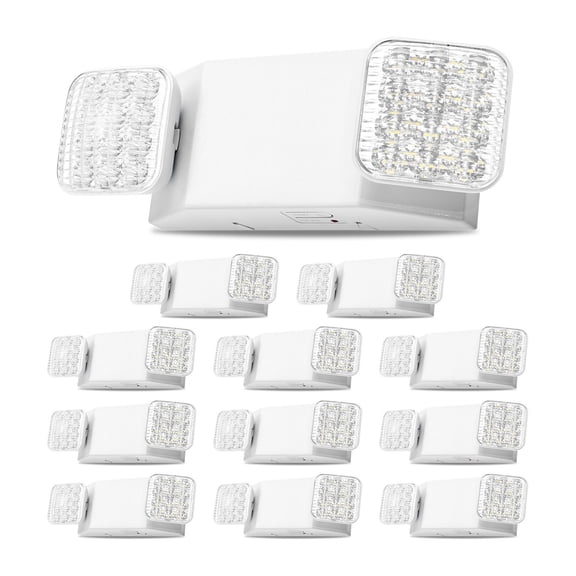 12 Pack LED Emergency Lights Battery Backup 120/277V Commercial Exit Lighting 90 Min Backup Dual Adjustable Square Heads White Fixture
