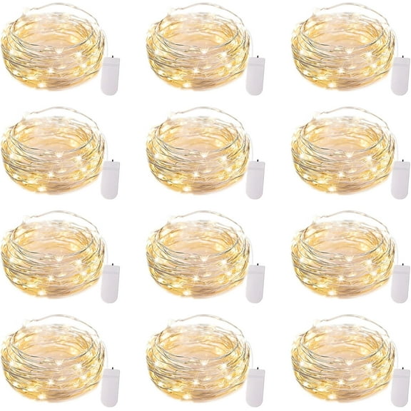 12 Pack LED Fairy Lights Battery Operated String Lights - 7ft 20LED Waterproof Silver Wire Firefly Starry Moon Lights for DIY Crafts Wedding Table Centerpieces Party Ramadan Decorations