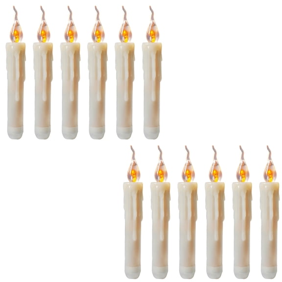 12 Pack LED Flameless Real Wax Dipped White Mini Taper Candles w/Flicker Mode, Battery Operated Candlestick for Home Decor, Holidays, Weddings, Christmas, Valentines