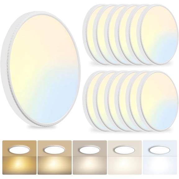 12-Pack LED Flush Mount Ceiling Light, 7.5 Inch Surface Mounted Fixture, Adjustable Color Temperature 3000K-6000K for Living Room, Bedroom, Kitchen, Hallway (White)