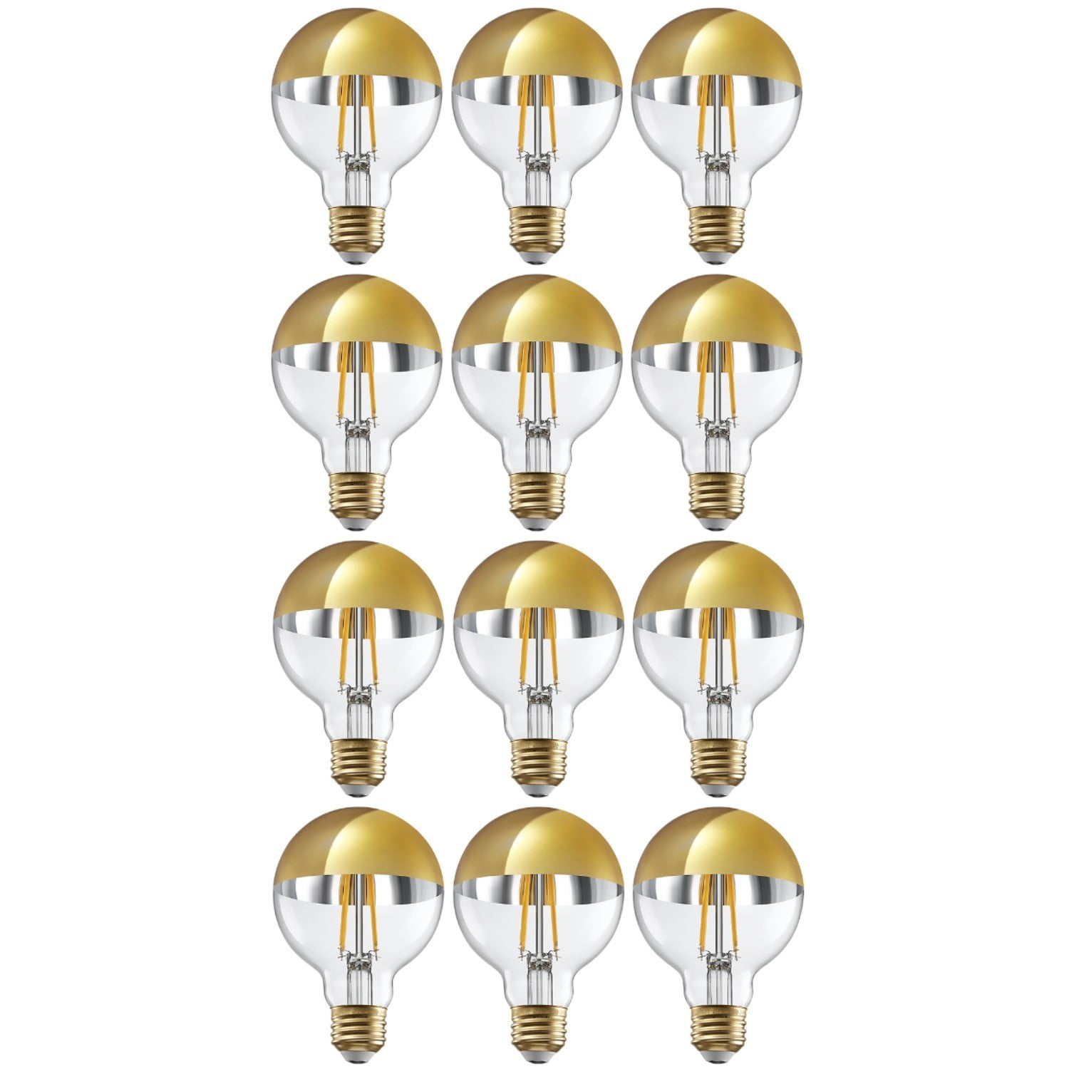 12 Pack LED G25 Globe Dimmable Light Bulb, 7W (75W Eqv.), Anti Glare Half Chrome Bulbs, Gold Dipped E26 Base, 3000K Warm White