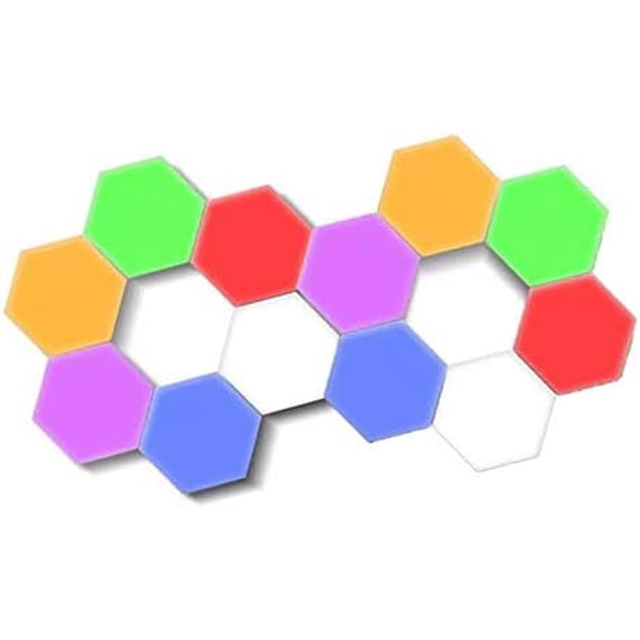 (12 Pack) LED Hexagon Lights - Bright Colorful LED lamp Modular Touch Sensitive lightingHexagon Wall LED Light Kit,Touchpad Switch, Magnetic & Reusable -(12 Pack)$$Tools & Hardware Other