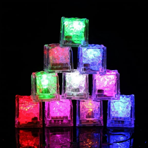 12 Pack LED Light-Up Ice Cubes | Waterproof for Glow In The Dark Barware Home Bar Supplies