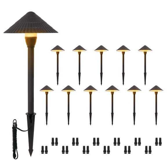 12-Pack LED Low Voltage Landscape Lights, 3W CRI90+ Cast-Aluminum 12-24VAC/DC Pathway Lights, 2700K Warm White Waterproof Path Lights, ETL Listed Landscape Lighting Wired for Lawn, Bronze