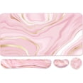 thumbnail image 1 of Keyboard Mouse Pad Set, Extended Mouse Pad+Keyboard Wrist Rest Support, Memory Foam Ergonomic Easy Typing, 3Pcs (35.4×15.7 in) Desk Pad Set for Home Office Study Game- Pink Gold, 1 of 3