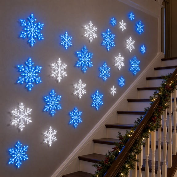 12 Pack LED Snowflake Wall Lights, 3.9 In Peel and Stick Battery Operated Christmas Wall Decor for Living Room, Bedroom and Winter Display