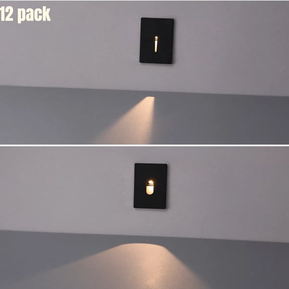12 Pack LED Vertical 5CCT Step Lights, Replaceable Magnetic Faceplat Indoor Stair Light, Dimmable, Black