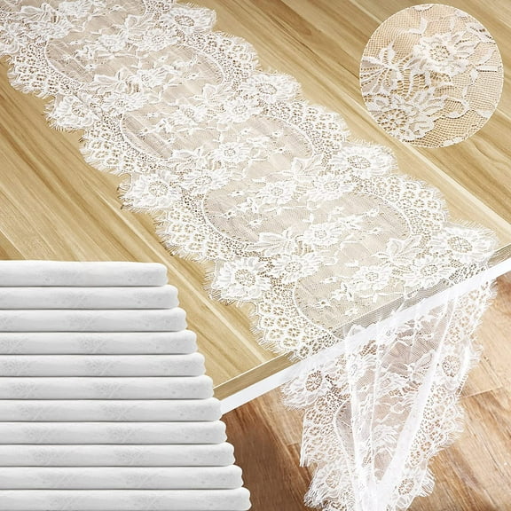 12 Pack Lace Table Runner 14 x 120 Inch White Rustic Lace Fabric Table Runners with Rose Embroidered Floral for Wedding Bridal Vintage Boho Table Runners Thanksgiving Christmas Party Decoration