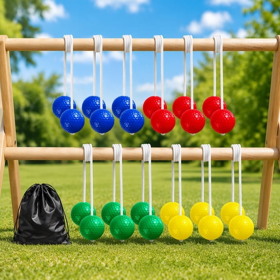 12 Pack Ladder Replacement Bolas, 4 Color Toss Balls with Storage Bag for Ladder Toss Game, Backyard Lawn Set