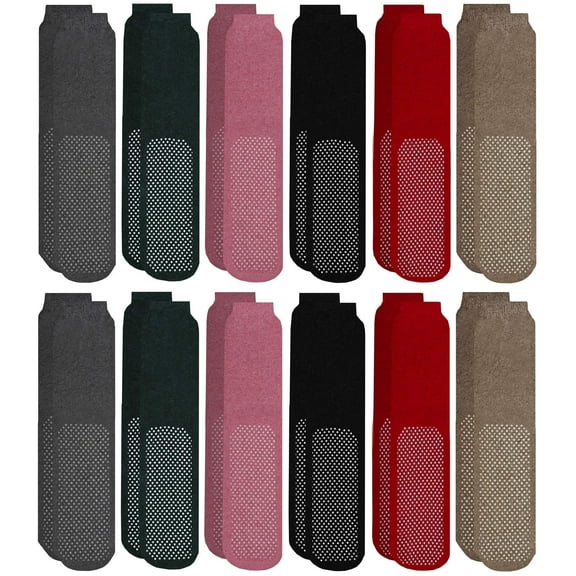 12 Pack Ladies Gripper Bottom Slipper Sock, Ladies Sweater Sock with Gripper Bottom Asstorted(Size-9-11)