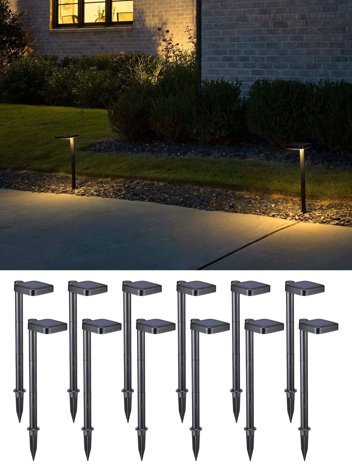 12 Pack 2CCT Solar Path Lights, Dimmable, Auto Dusk to Dawn Landscape Pathway Lights, Square