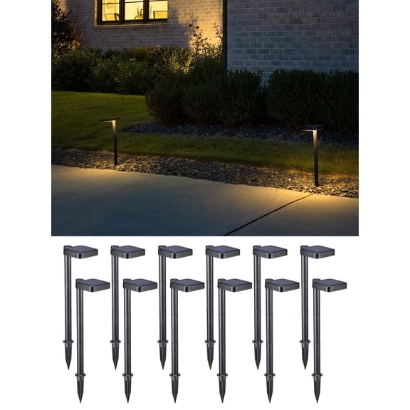 12 Pack 2CCT Solar Path Lights, Dimmable, Auto Dusk to Dawn Landscape Pathway Lights, Square