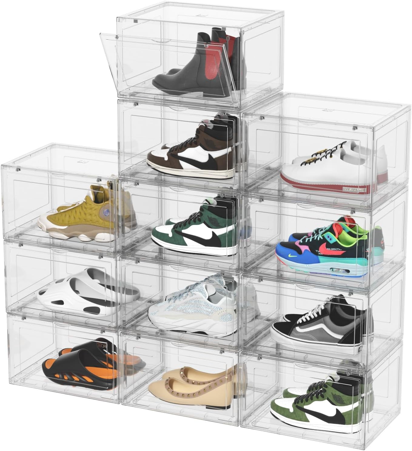 12-Pack Large Acrylic Clear Shoe Boxes, Stackable Plastic Stackable ...