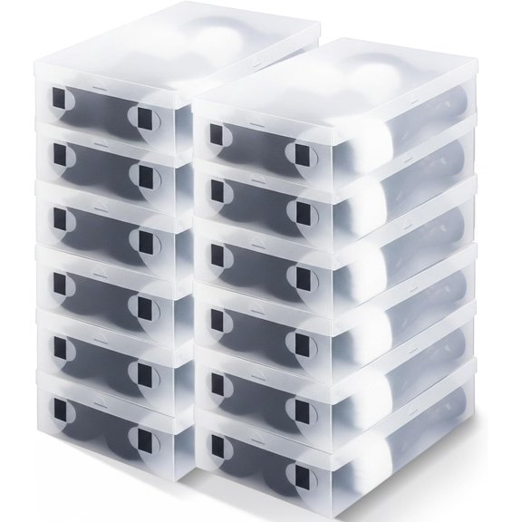 12 Pack Large Boot Storage Boxes with Lids for Tall Boots 20.5" x 11.8" x 4.5" Stackable Clear Plastic Shoe Organizer Container Space-saving Shoe Storage Box for Sneakers and High Heels