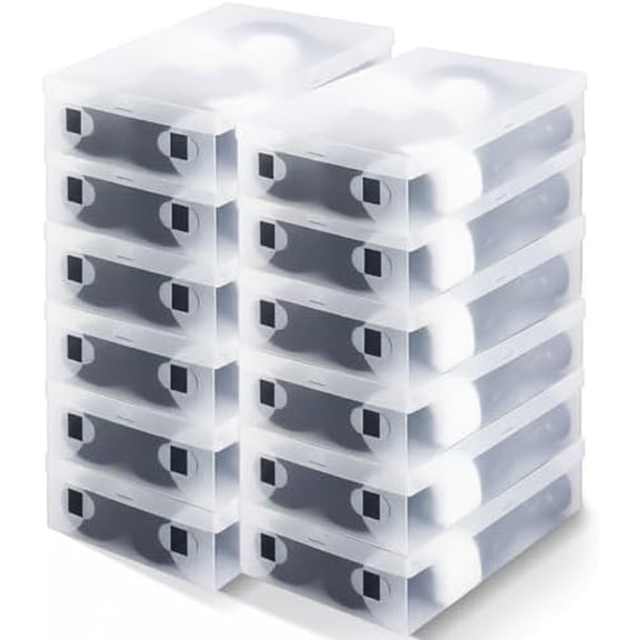 12 Pack Large Boot Storage Boxes with Lids for Tall Boots 20.5" x 11.8" x 4.5" Stackable Clear Plastic Shoe Organizer Container Space-saving Shoe Storage Box for Sneakers and High Heels