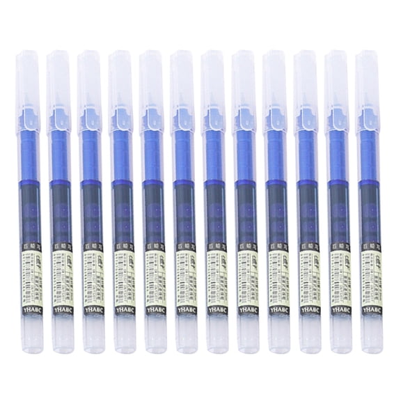 12 Pack Large Capacity Blue Straight Liquid Rollerball Pens, 0.5mm Fine Tip 48ml Total Fast-Drying Smooth Writing Liquid Ink Pen with Non-Slip Grip for Office Daily Use