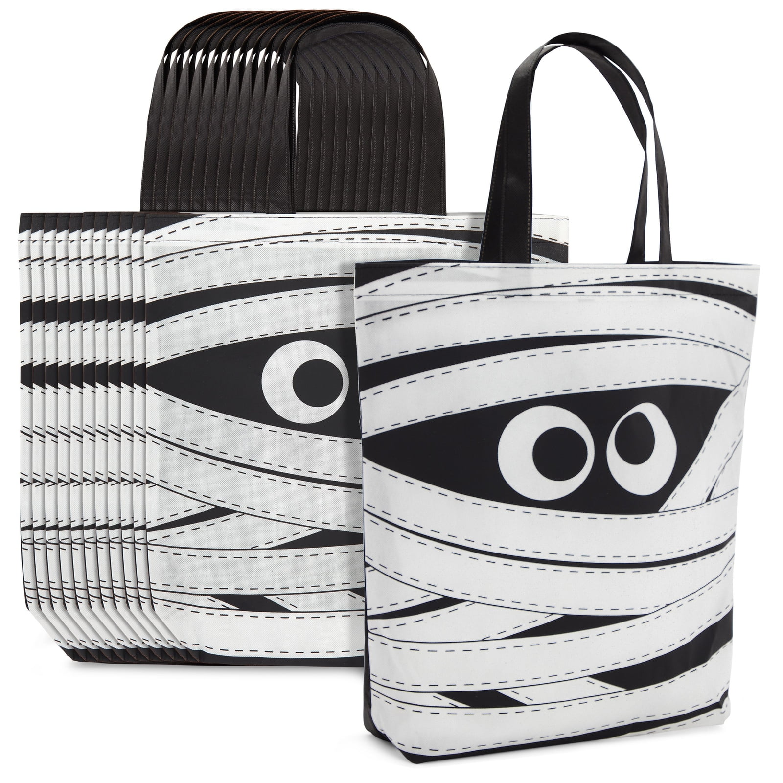 12 Pack Large Mummy Halloween Tote Bags for Kids Reusable Trick or Treat Bags 15 x 16 In