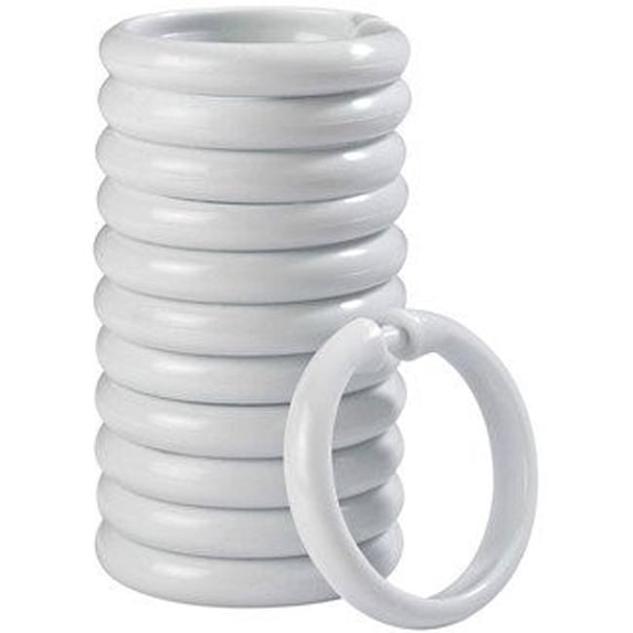12-Pack Large White Plastic O-Ring Shower Curtain Hooks - Universal Round Curtain Rings for Shower Curtains & Window Drapes, Easy Glide