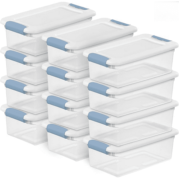 12-Pack Latching Box, Stackable Storage Bins with Lids, Clear Plastic, 6 Quart