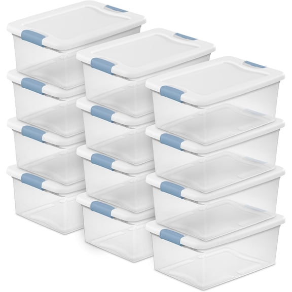 12-Pack Latching Box, Under Bed Storage Bins with Lids, Clear Plastic, 15 Quart - Heavy-Duty Organizing Containers for Closet, Bathroom, and Office