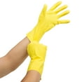 thumbnail image 1 of 12-Pack Latex-Coated 18-mil Flocked Gloves, Yellow, Size 9, 1 of 5