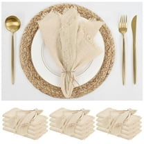 12 Pack Cotton Linen Napkins 16 x 16 Inch Linen Napkins Cloth Handmade with Fringe Soft Cloth Napkins Washable Rustic