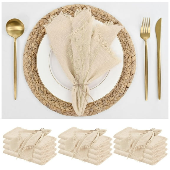 12 Pack Cotton Linen Napkins 16 x 16 Inch Linen Napkins Cloth Handmade with Fringe Soft Cloth Napkins Washable Rustic