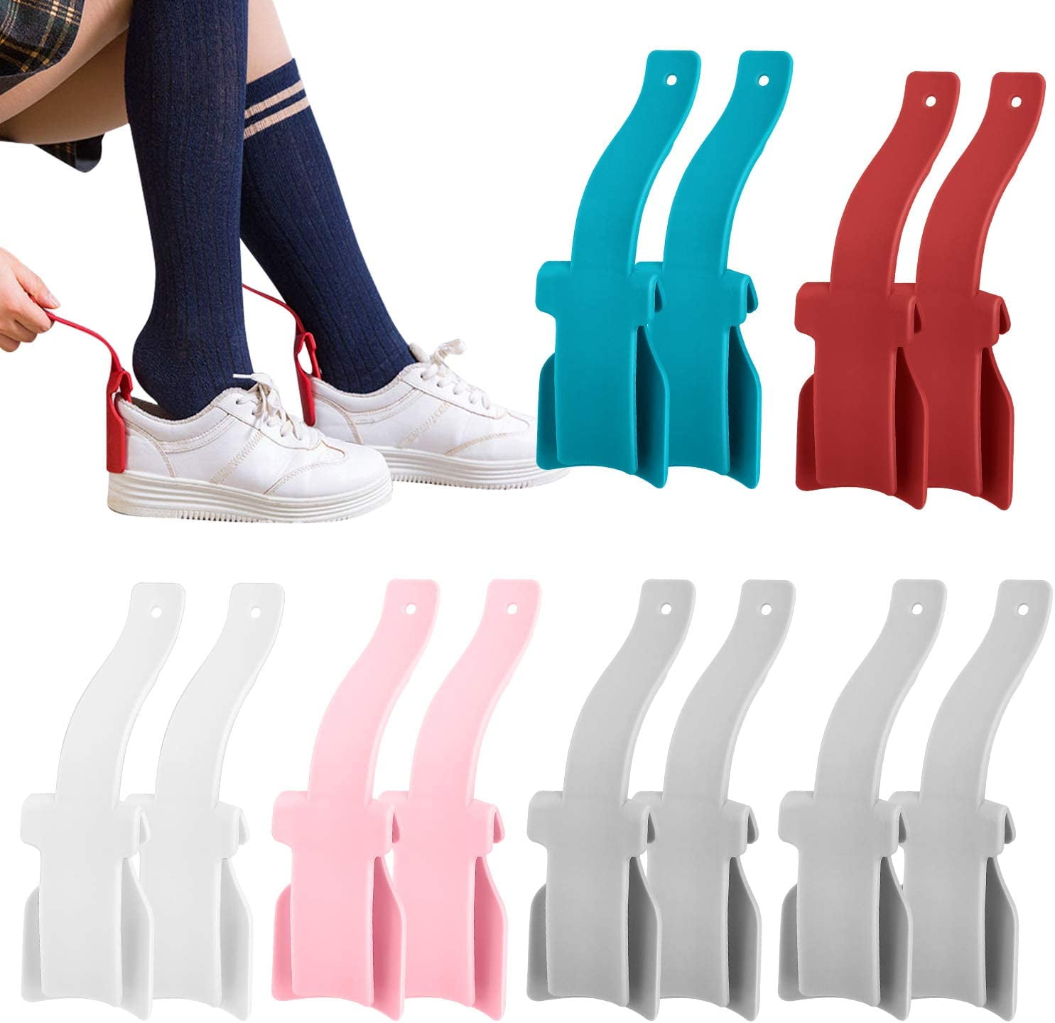 12 Pack Lazy Shoe Horn, Portable Long Handle Shoe Helper Lifting, Easy