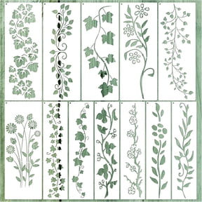 12-Pack Leaf & Vine Stencils Set - Reusable Floral Spring Stencils for DIY Painting on Wood, Walls, Canvas, Furniture - Home Décor Craft Templates (Vine Design)