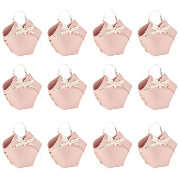 12 Pack Leather Bowknot Gift Boxes with Ribbon 2.7x2.1x5.1 inch Pink Heart Shape PU Leather Mini Handbag Candy Gift Box Reusable Party Favor Boxes