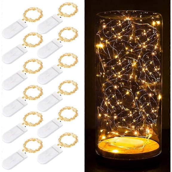 12 Pack Led Fairy Lights Battery Operated String Lights Waterproof Silver Wire 7 Feet 20 Led Firefly Lights for DIY