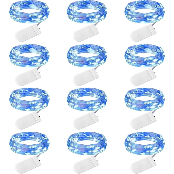 12 Pack Led Fairy Lights Battery Operated String Lights Waterproof Silver Wire 7 Feet 20 Led Firefly Starry Moon Lights for DIY Wedding Party Bedroom Patio Christmas (12 Pack, Blue & White)