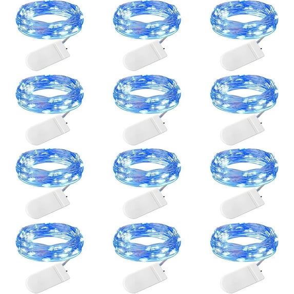 12 Pack Led Fairy Lights Battery Operated String Lights Waterproof Silver Wire 7 Feet 20 Led Firefly Starry Moon Lights for DIY Wedding Party Bedroom Patio Christmas (12 Pack, Blue & White)
