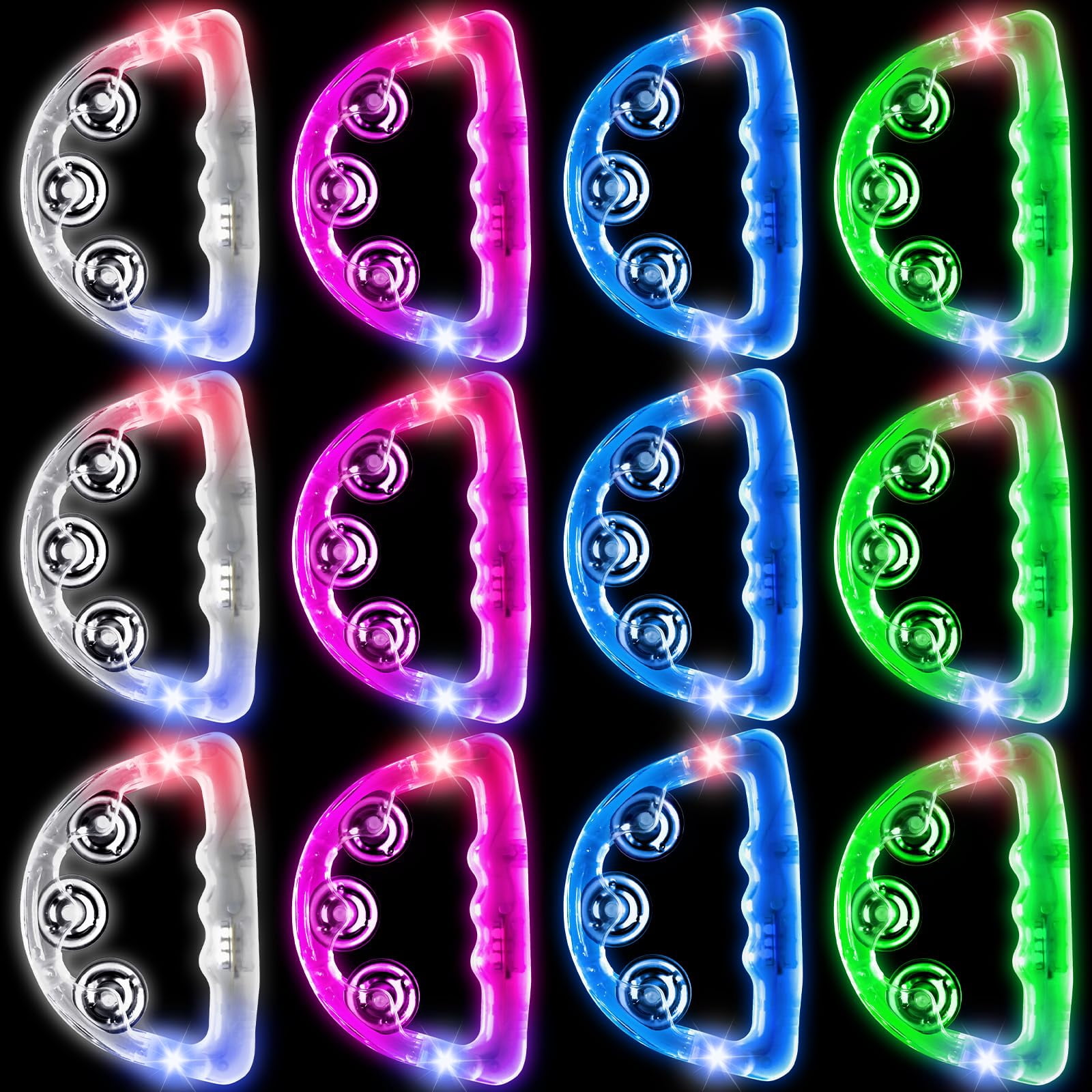 12 Pack Led Light Up Tambourines  Tambourine For Adults Kids Musical Flashing Glow In The Dark Handheld Percussion Instrument Wedding Party