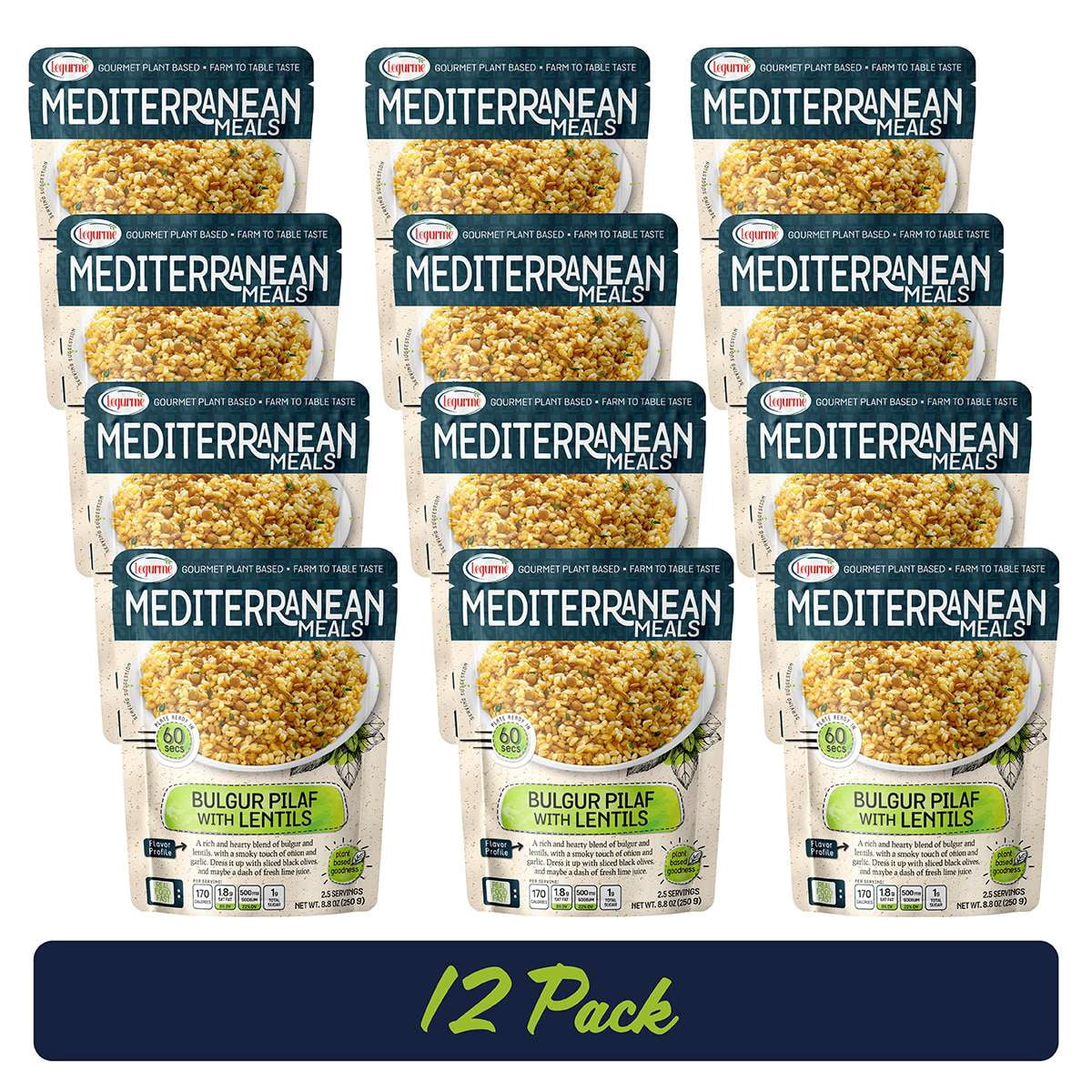 (12 Pack) Legurme Ready to Eat Bulgur Pilaf with Lentils, Plant Based,  Vegan, NO Preservatives, NO Colorants, NO Artificial Flavors, 8.8 oz