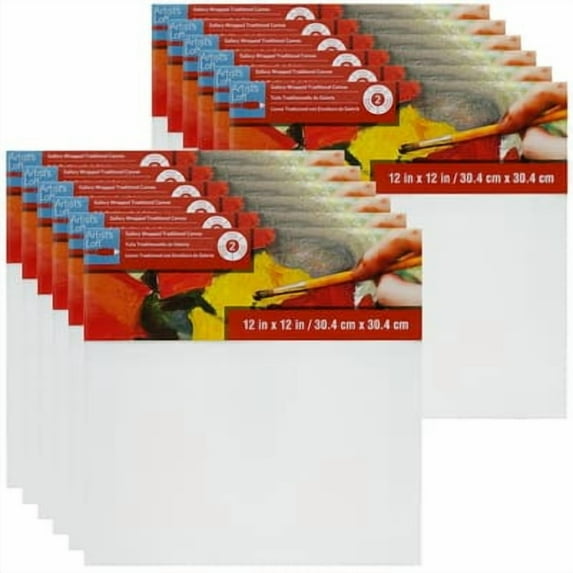 12" x 12" Level 2 Gallery Wrapped Traditional Canvas by Artist's Loft - Archival - Acid Free Cotton Canvas for Paint - Acrylic - & Oils - Bulk 12 Pack