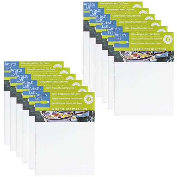 5" x 7" Level 3 Gallery Wrapped Heavy Duty Canvas by Artist's Loft - Archival - Acid Free Cotton Canvas for Paint - Acrylic - & Oils - Bulk 12 Pack