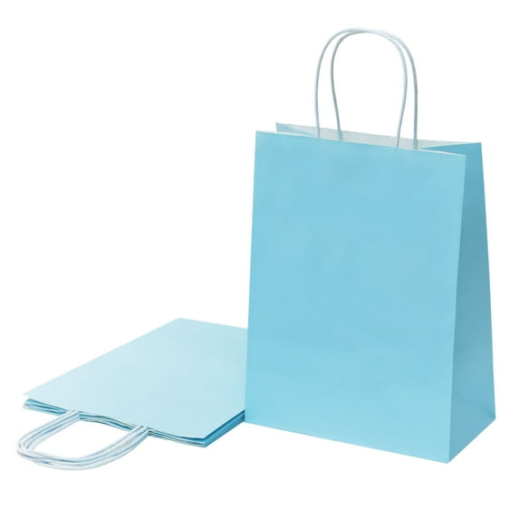 12 Pack Light Blue Gift Bags (10.5x8x4.25 In): Medium Kraft Paper Bags with Handle. Great for Gifts, Wedding, Birthday, Shower, Holiday Party Favor, Treat, Goodie & Special Occasions