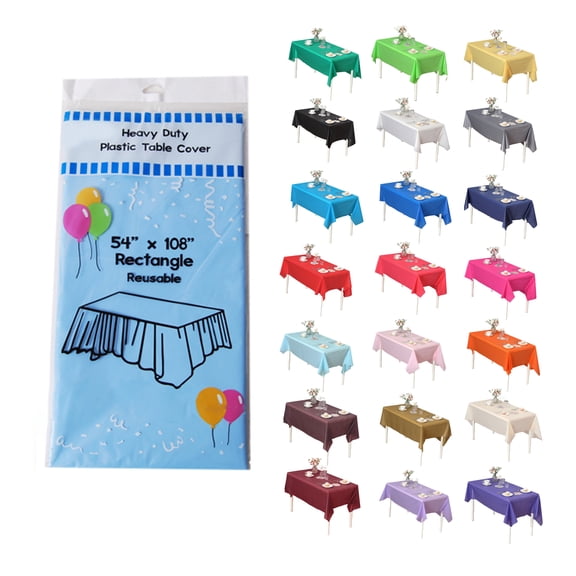 (12 Pack) Light Blue Premium Rectangle Heavy-Duty Plastic Table Covers (Reusable)