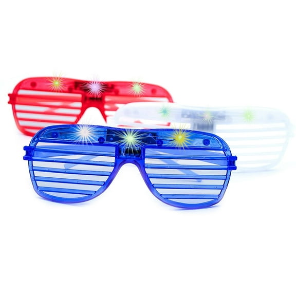 12 Pack Light Up Glasses, Party Glasses, New Year's Eve Party Supplies, Birthday, Glow in the Dark Red White and Blue Shutter Shades, Rave Holiday with Patriotic Flair