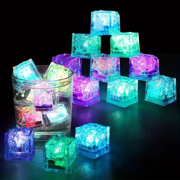 12 Pack Light Up Ice Cubes for Drinks, Liquid Activated LED Glowing Ice Cubes, IP67 Waterproof Multicolor Flashing Ice Cubes for Bar, Party, Wedding, Christmas Decoration