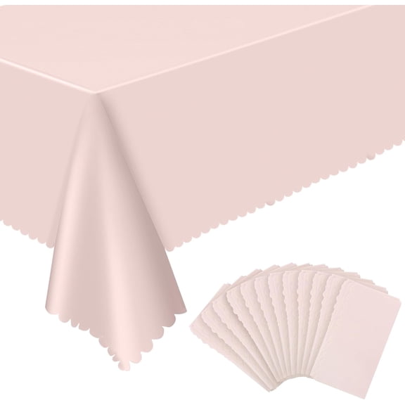 12 Pack Light Pink Plastic Tablecloths 54x108 Inch Scalloped Edges Disposable Baby Pink Table Covers for Rectangle Tables Perfect for Mother's Day Easter Bridal Shower Tea Party Wedding