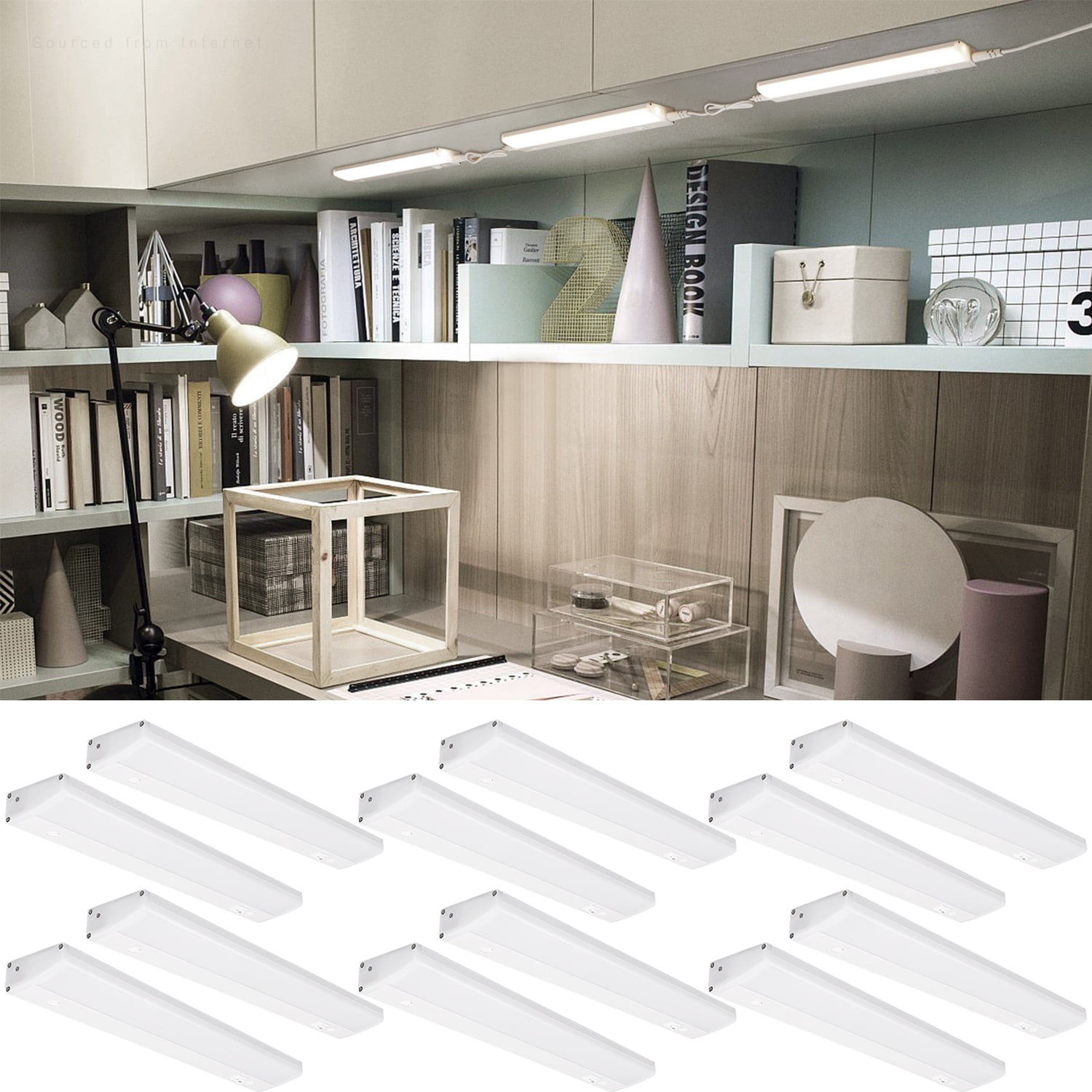 12 Pack Linkable LED Under Cabinet Light, Plug in Under Cabinet LED Lighting, ETL Listed, Individual Control, 12 Inch, 4000K Cool White (Included 3*Power Cord)