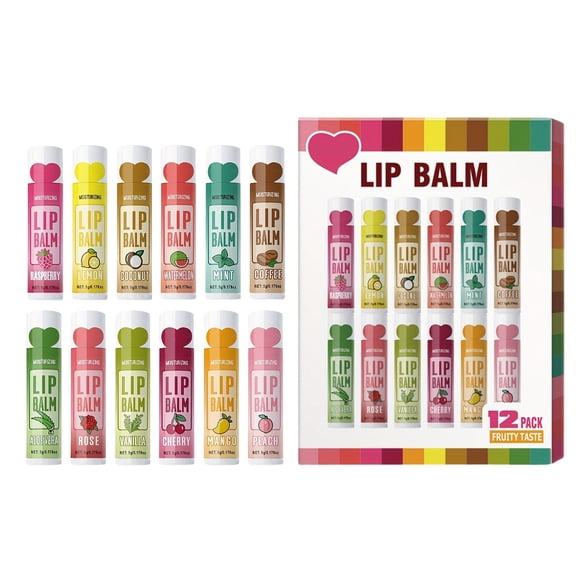 12 Pack Lip Balm, Natural Lip Balm Bulk, Lip Care Product, Moisturizing Lip Balms for dry cracked lips - 12 Flavors
