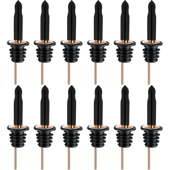 12 Pack Liquor Bottle Pourers, Liquor Pour Spout for Liquor Bottles, Stainless Steel Olive oil Dispenser Spout, Alcohol Pourer Dust Caps Long Covers, Rose Gold