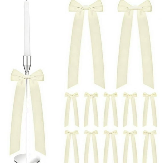 12-Pack Long Decorative Ribbon Bows for Wine Bottle Cake Gift Box Decoration to Add Elegant Detail for Birthday Parties or Celebrations(Beige)