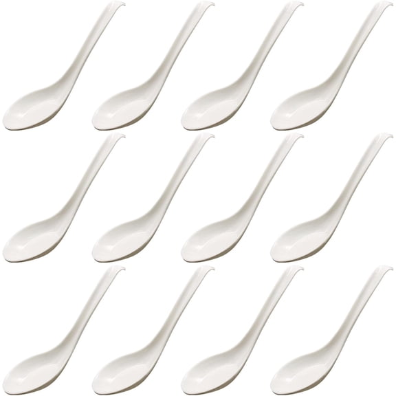 12 Pack Long Handle White Plastic Asian Soup Spoon for Home Professional Daily Use