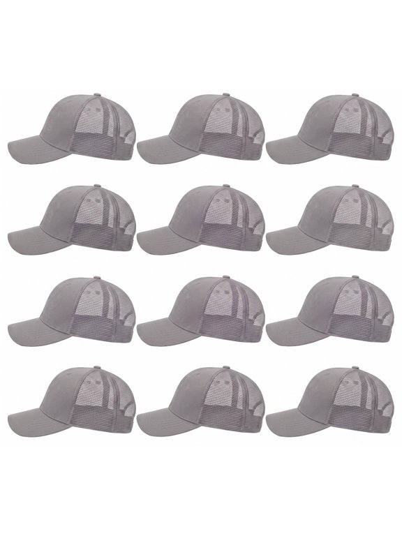 12 Pack Lot Unisex Plain Solid Baseball Cap Sun Visor Breathable Mesh Back Adjustable Trucker Hat Gray