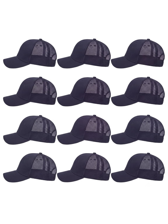 12 Pack Lot Unisex Plain Solid Baseball Cap Sun Visor Breathable Mesh Back Adjustable Trucker Hat Navy